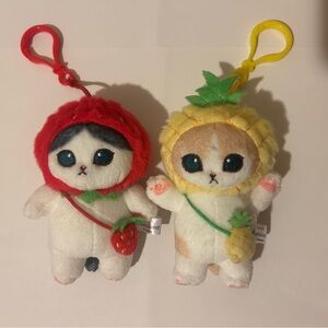Pair of Mofusand Strawberry Pineapple Plush Keychains